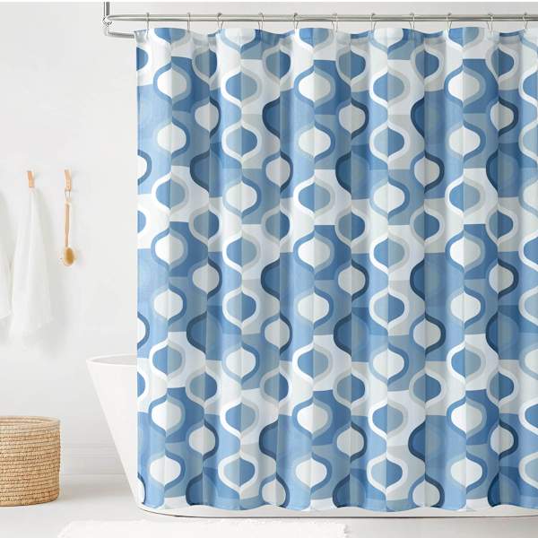 13-Piece Blue Abstract Geo Shower Curtain Set, 72"