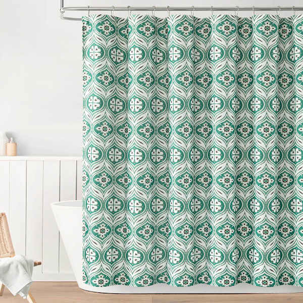 13-Piece Teal Geo Folk Ornament Shower Curtain Set, 72"