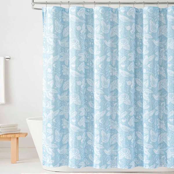 Providence Light Blue Jacobean Songbird Shower Curtain, 72"