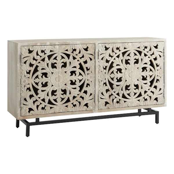 Found & Fable 4-Door Carved Sideboard, Natural