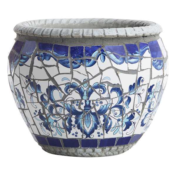 Tuscan Mosaic Round Ceramic Outdoor Planter, Small