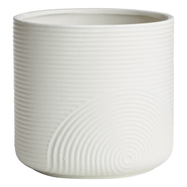 Indoor White Modern Lines Ceramic Pot, Medium