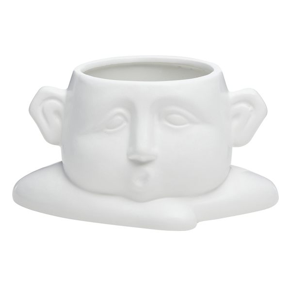 Indoor White Sleepy Man Ceramic Pot, Medium