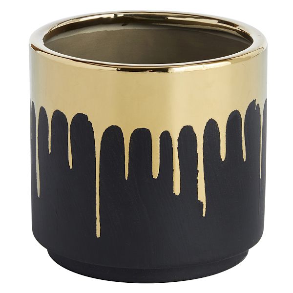 Crosby St. Indoor Gold Drip Black Planter, 4.7"
