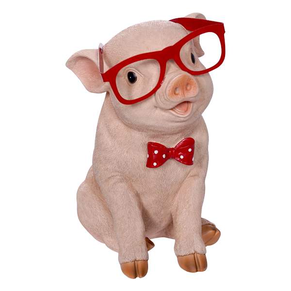 Pig with Glasses & Bowtie Outdoor Garden Statue, 12"