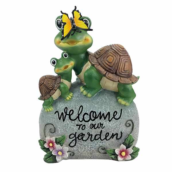 Welcome to Our Garden with Turtle Outdoor Garden Statue, 10.8"