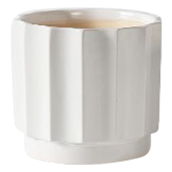 Indoor White Wide Fluted Ceramic Pot, Medium