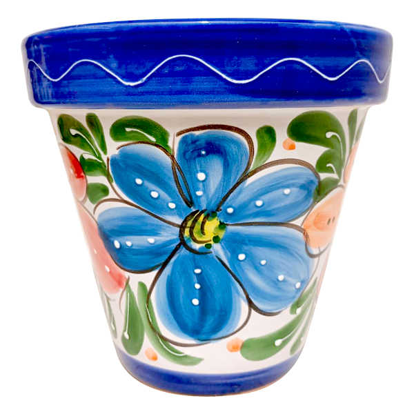 Hand Painted Spanish Multicolor Flower Outdoor Planter, Small