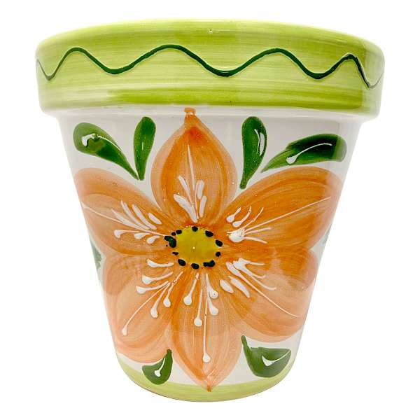 Hand Painted Spanish Orange Flower Outdoor Planter, Large