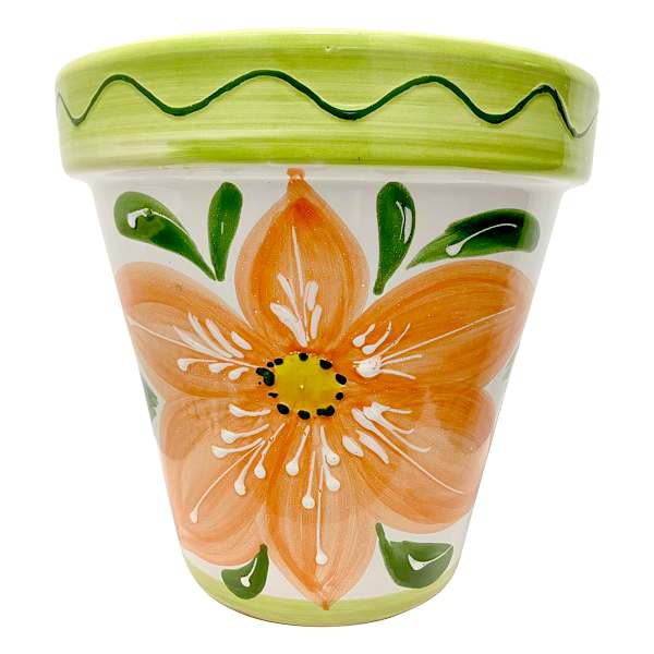 Hand Painted Spanish Orange Flower Outdoor Planter, Medium