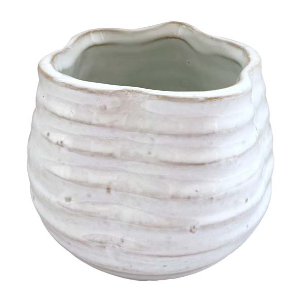 Indoor Ivory Beveled Ceramic Pot, Extra Small