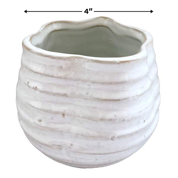 Indoor Ivory Beveled Ceramic Pot, Extra Small