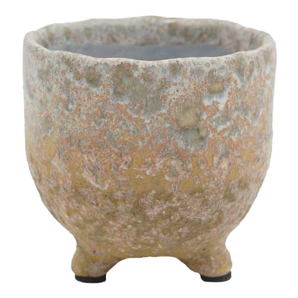 Indoor Ivory Ceramic Footed Pot, Small