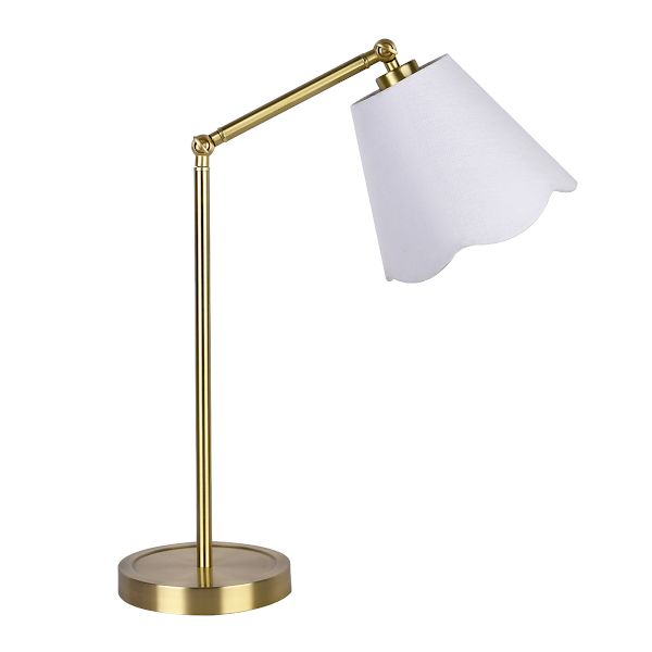 Providence Brushed Brass Desk Lamp with White Fabric Scalloped Shade, 20"
