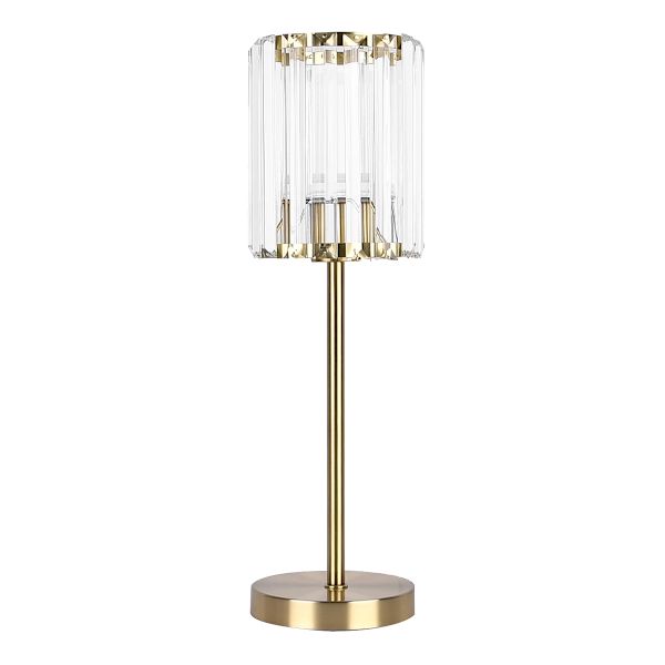 Providence Brushed Brass Small Table Lamp with Crystal Shade, 19"