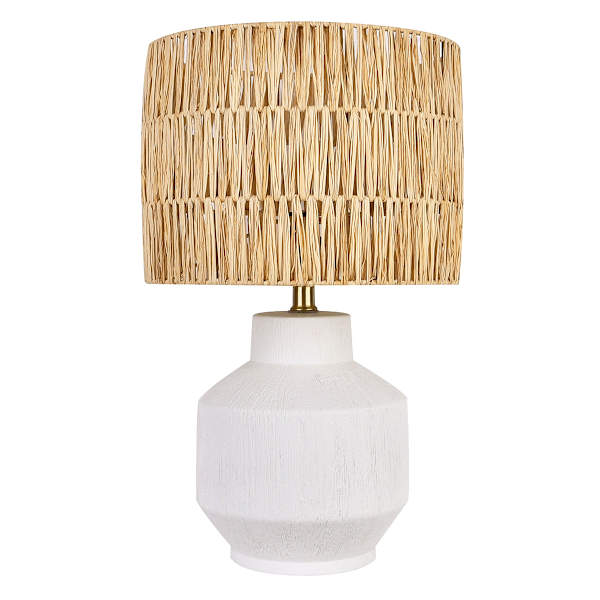 Tracey Boyd White Textured Small Table Lamp with Rafia Shade, 19.5"