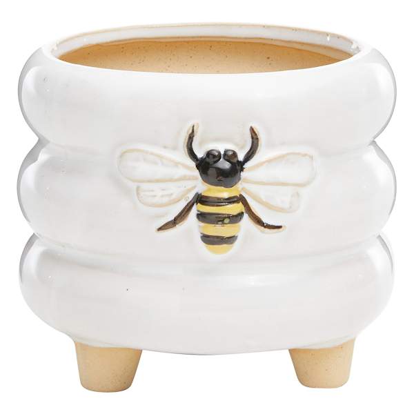 Honeybloom Indoor White Honeybee Stoneware Pot, Small