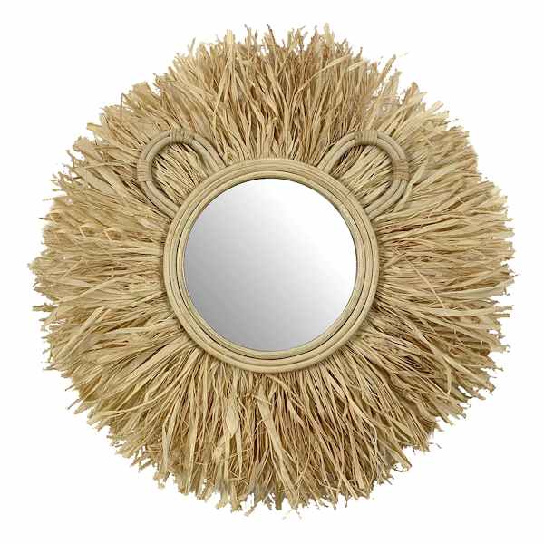 Tiny Dreamers Lion Raffia Round Wall Mirror, 20"