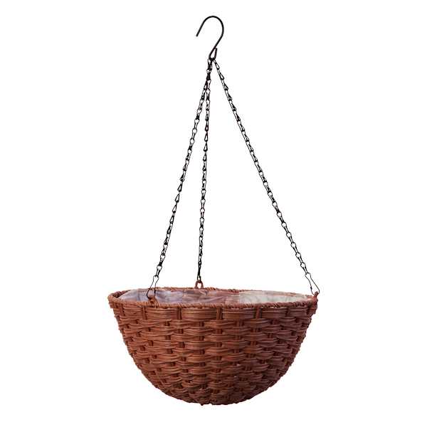 Brown Faux Woven Hanging Basket, Large