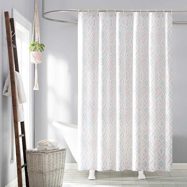 13-Piece Coral Aztec Dusty Shower Curtain Set, 72"