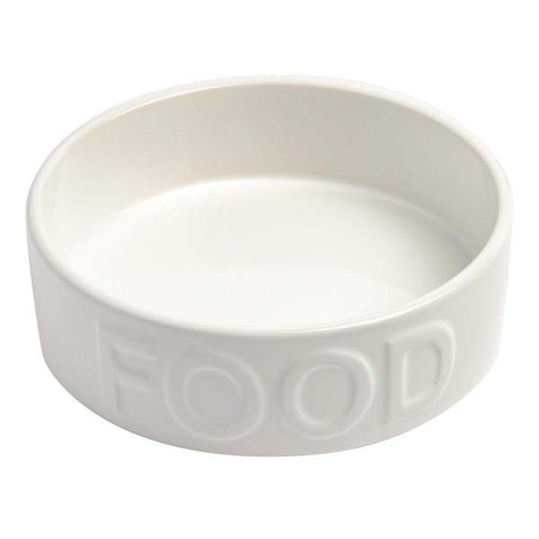 Classic White Ceramic 8-Cup Pet Food Bowl, Large