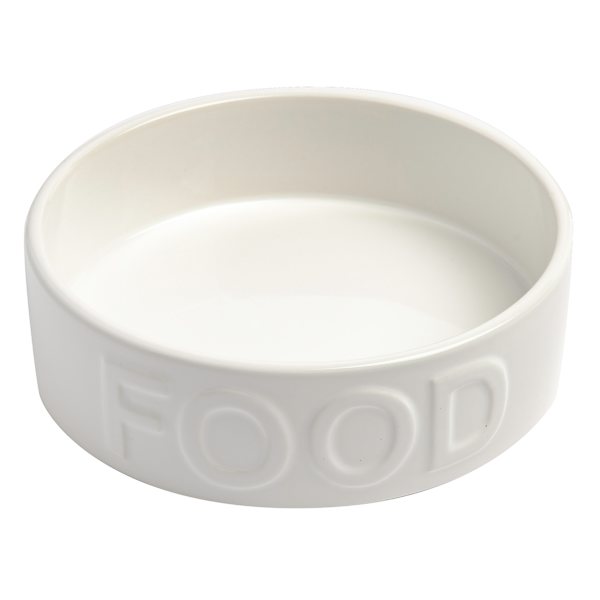 Classic White Ceramic 4-Cup Pet Food Bowl, Medium