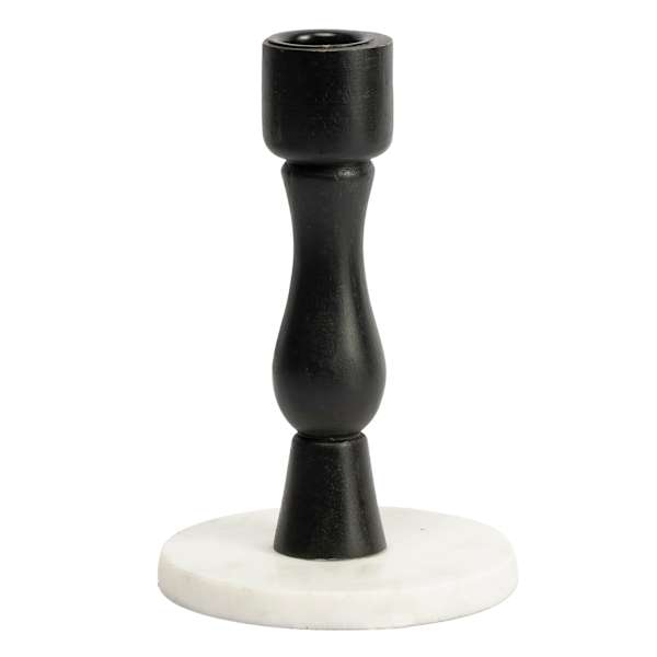 White Wooden Taper Candle Holder with Marble Base, 6"