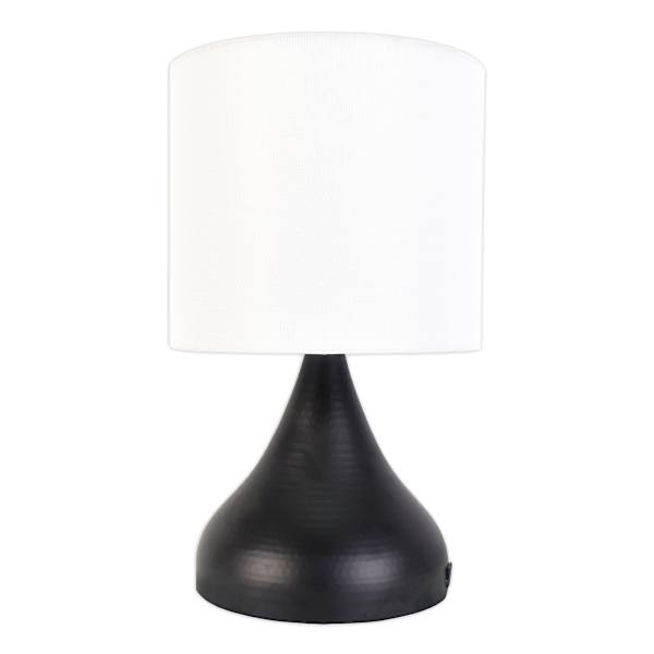 Black Tapered Cone Small Table Lamp with Shade & USB, 15"