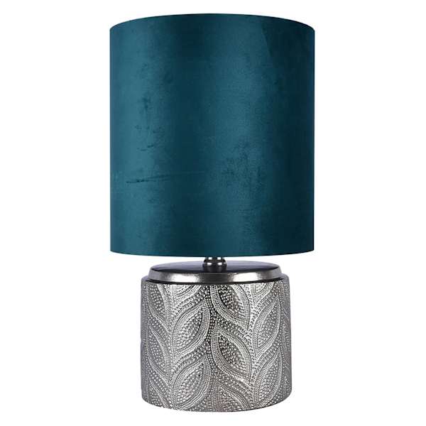 Found & Fable Silver Etched Metal Small Lamp with Green Shade, 16"