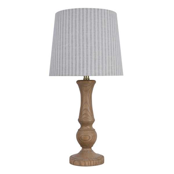 Honeybloom Beige Wood Medium Table Lamp with Striped Shade, 24"