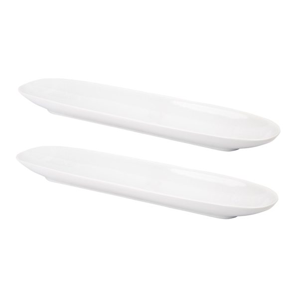 Set of 2 White Porcelain Oval Tray, 13"
