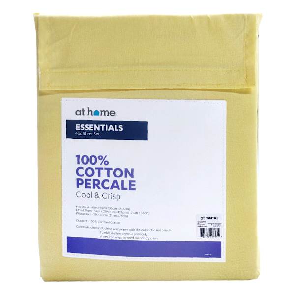 4-Piece Pale Banana 200 Thread Count Essentials Sheet Set, Full