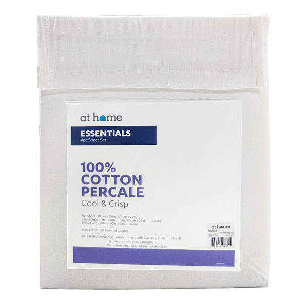 4-Piece White 200 Thread Count Cotton Essentials Sheet Set, King