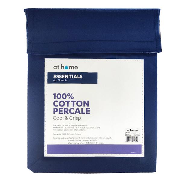 4-Piece Navy Blue 200 Thread Count Cotton Essentials Sheet Set, Queen