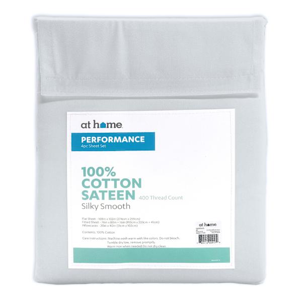 4-Piece Grey 400 Thread Count Cotton Performance Sheet Set, King