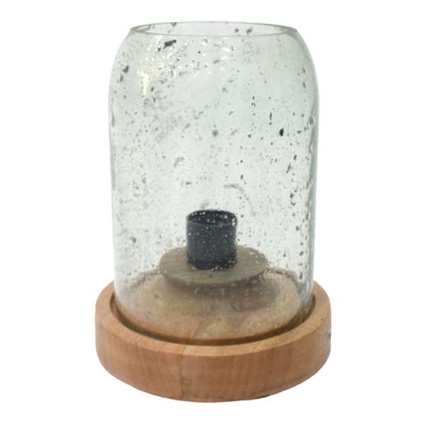 Honeybloom Seeded Glass Uplight with Wood Base, 10"