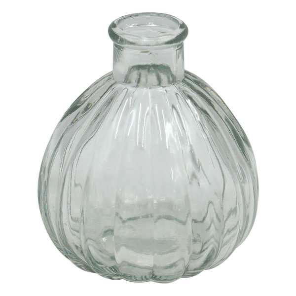 Clear Striped Glass Round Bud Vase, 4"