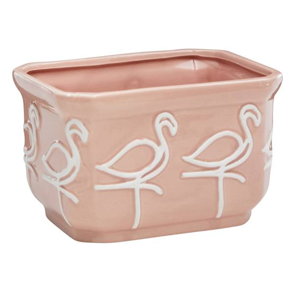 Providence Indoor Pink Flamingo Ceramic Square Planter, 4.8"