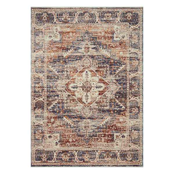 (A407) Halton Slate Rust Distressed-Look Area Rug, 5x8