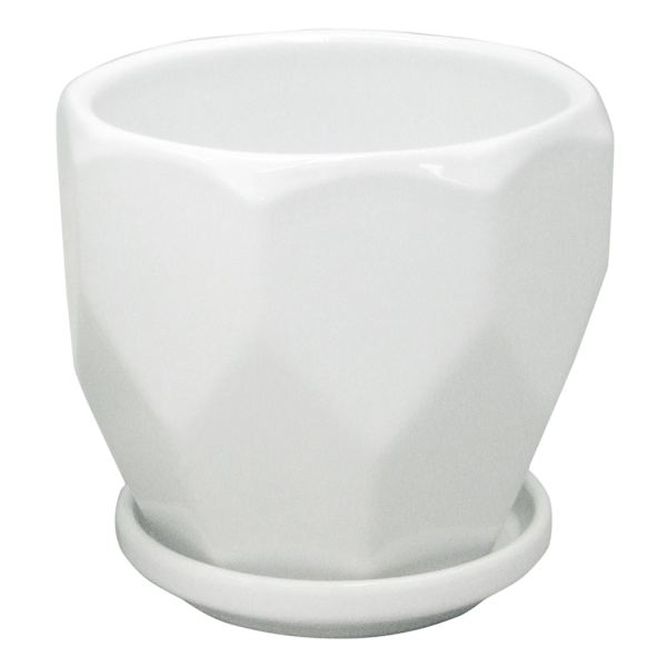 Indoor Hexa White Ceramic Pot, Extra Small