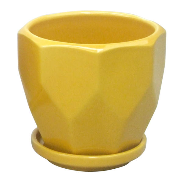 Indoor Hexa Yellow Ceramic Pot, Extra Small