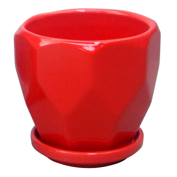 Indoor Hexa Red Ceramic Pot, Extra Small