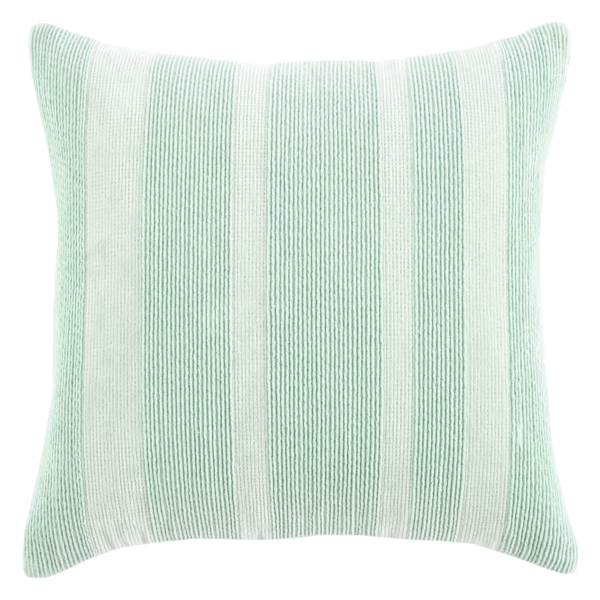 Providence Green Striped Cotton Velvet Throw Pillow, 18"