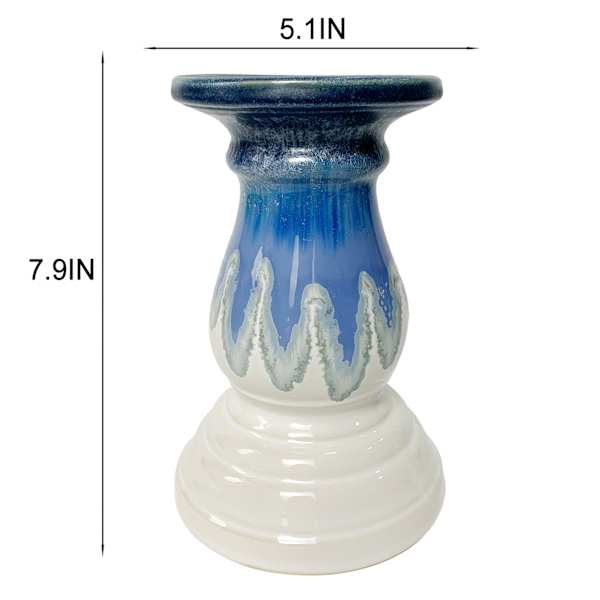 Ty Pennington Blue Glaze Ceramic Pillar Candle Holder, 5x8