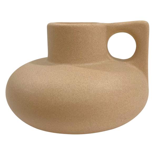 Tracey Boyd Short Greige Vase with Ring Handle, 3.7"