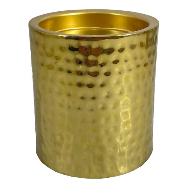 Hammered Gold Metal Pillar Candle Holder, 4"