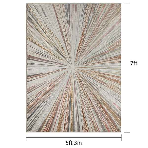 (B872) Crestline Neutral & Grey Abstract Burst Area Rug, 5x7