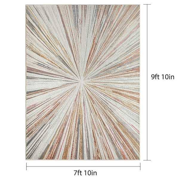 (B872) Crestline Neutral & Grey Abstract Burst Area Rug, 8x10