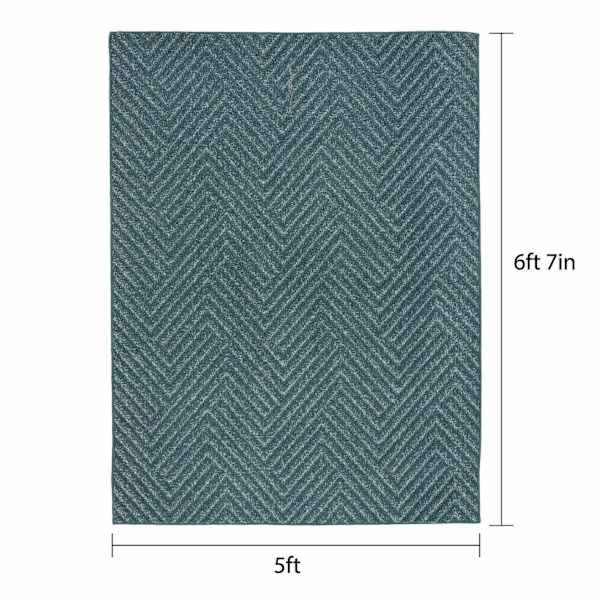 Teal Acadia Loop Zigzag Design Outdoor Area Rug, 5x7