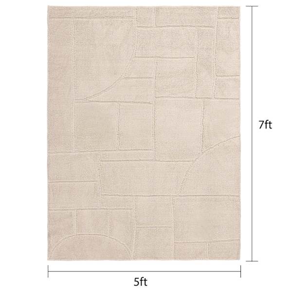 (D607) Crosby St. Athena Cosmo Cream High-Low Area Rug, 5x7